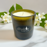 Recycled wine bottle candle in amber tumbler