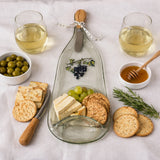 Clear slumped wine bottle platter with image of grapes