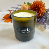 Recycled wine bottle candle in amber tumbler
