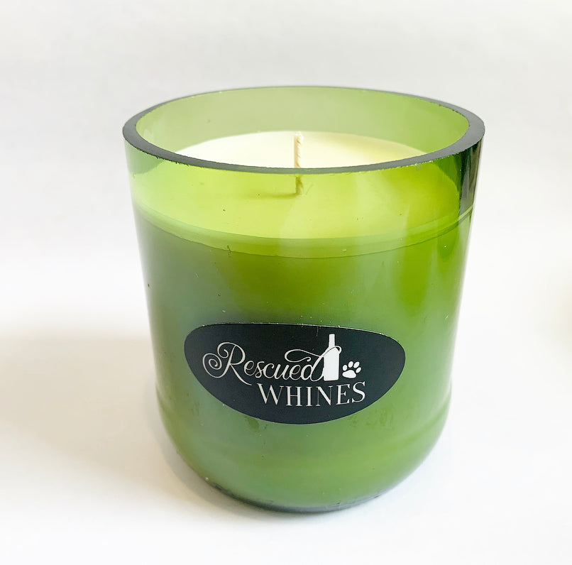 Recycled wine bottle candle in green tumbler